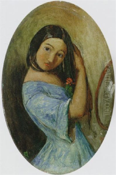 A Young Girl Combing Her Hair Oil Painting by John Everett Millais