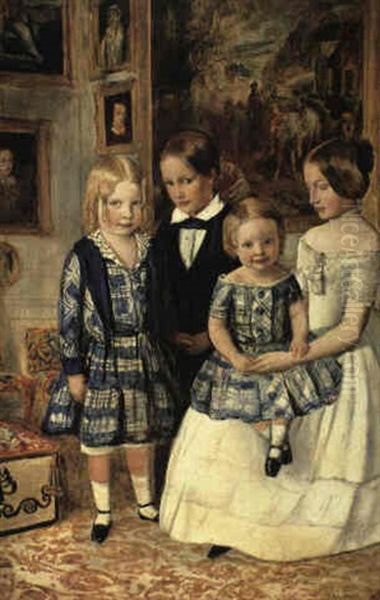 Portrait Of The Four Wyatt Children Oil Painting by John Everett Millais