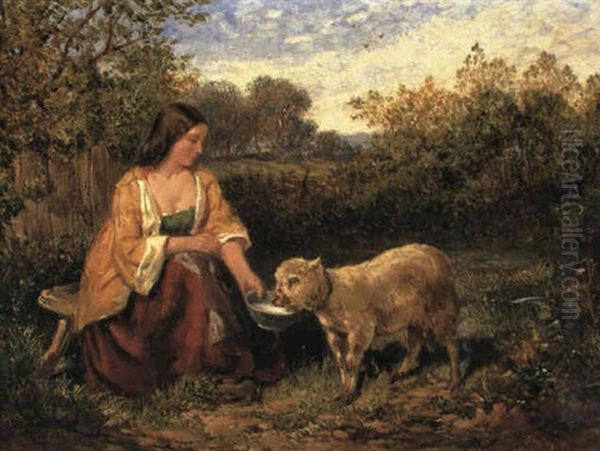 Feeding The Lambs Oil Painting by John Everett Millais