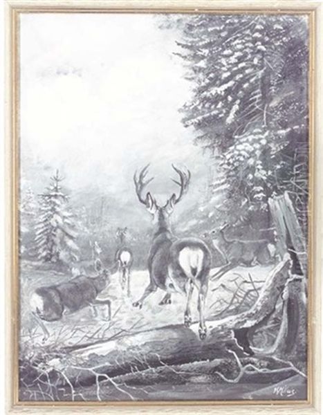 Deer In A Clearing (+ 3 Others; 4 Works) Oil Painting by John Guille Millais