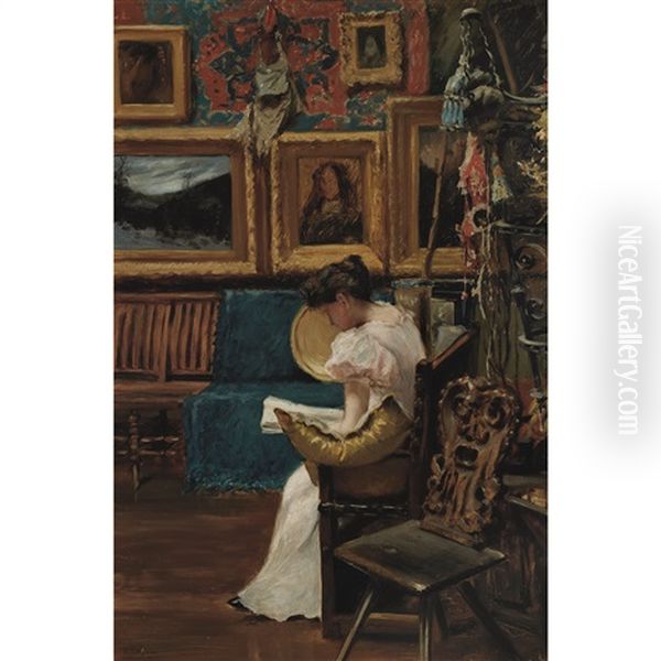 Mrs. William Merritt Chase In Chase's Studio Oil Painting by Addison Thomas Millar