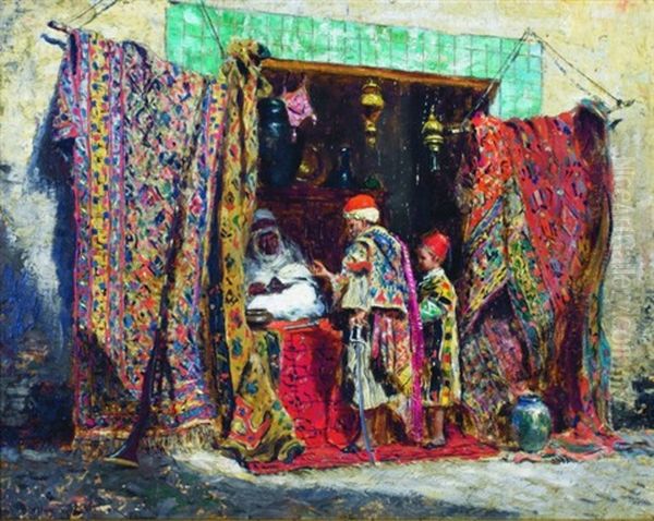 A Rug Shop Oil Painting by Addison Thomas Millar