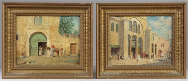 Palace In The Orient And The Green Door (pair) Oil Painting by Addison Thomas Millar