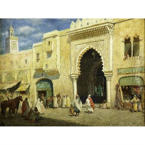 A Middle Eastern Market Scene Oil Painting by Addison Thomas Millar