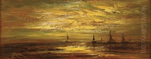 Sailboats At Dusk Oil Painting by Addison Thomas Millar