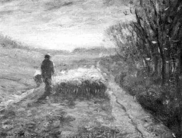 Shepherd With Flock Oil Painting by Addison Thomas Millar