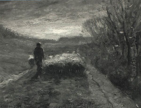 Shepherd With Flock Oil Painting by Addison Thomas Millar