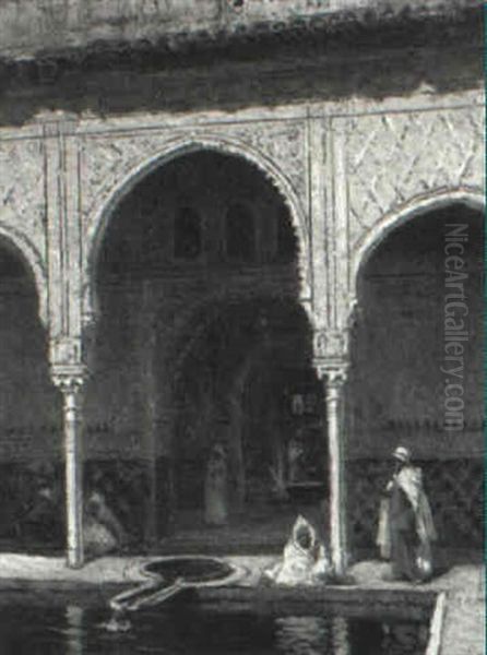 An Arab Courtyard Oil Painting by Addison Thomas Millar