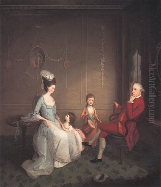 Portrait Of A Family In An Interior Oil Painting by James Millar