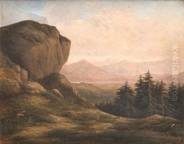 Paysage Aux Rochers Et Sapins Oil Painting by Louis-Hippolyte Millenet