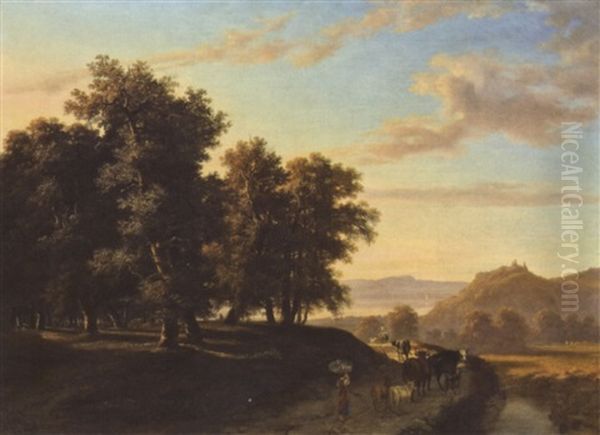 Seelandschaft Mit Heimkehrender Herde Und Hirten Oil Painting by Louis-Hippolyte Millenet