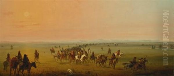 Caravan En Route (sir William Drummond Stewart's Caravan) Oil Painting by Alfred Jacob Miller