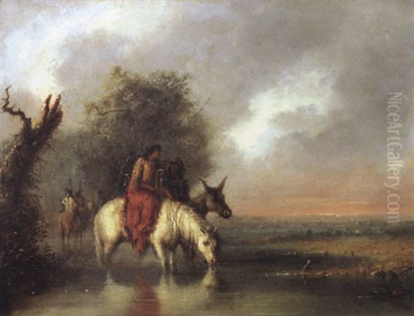 Scene On The Big Sandy River Oil Painting by Alfred Jacob Miller