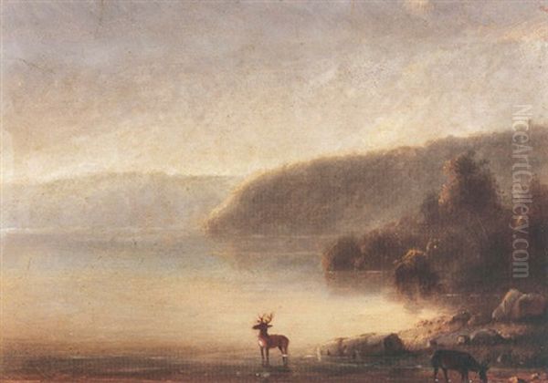 Landscape With Elks Oil Painting by Alfred Jacob Miller