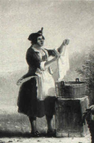 Regimental Washerwoman Oil Painting by Alfred Jacob Miller