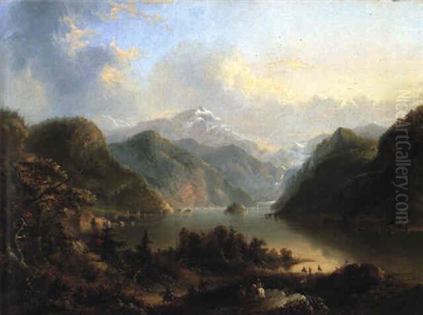 Lake Scene, Wind River Mountain Oil Painting by Alfred Jacob Miller