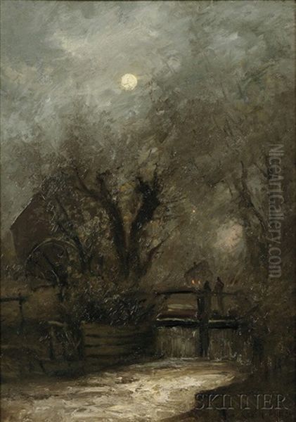 Old Mill In The Moonlight Oil Painting by Charles Henry Miller