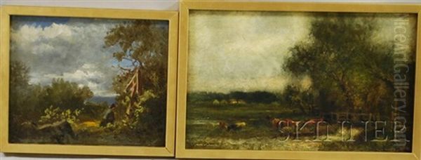 Cows At Pasture (+ 2 Others; 3 Works) Oil Painting by Charles Henry Miller