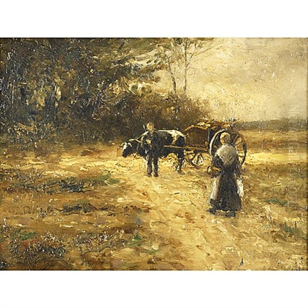 Ox Cart In A Landscape Oil Painting by Charles Henry Miller