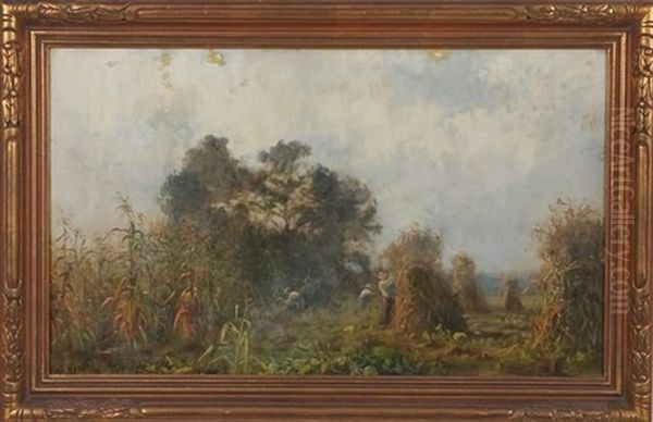 Landscape With Cornstalks Oil Painting by Charles Henry Miller