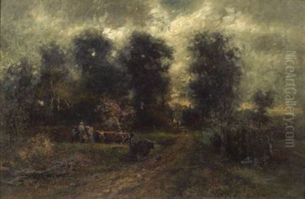 Queens Landscape And Cattle Oil Painting by Charles Henry Miller