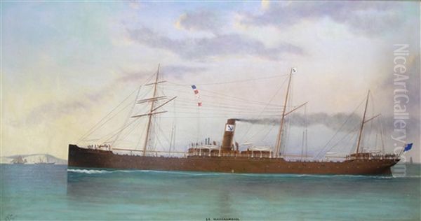 The Steam Ship S.s. Warrnambool Passing Dover Strait Oil Painting by Charles Keith Miller