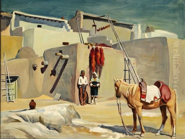 Acoma Oil Painting by Harold Harington Betts