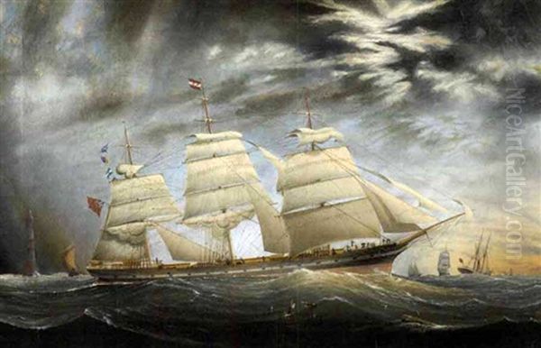 British Three-masted Clipper Ship Oil Painting by Charles Keith Miller