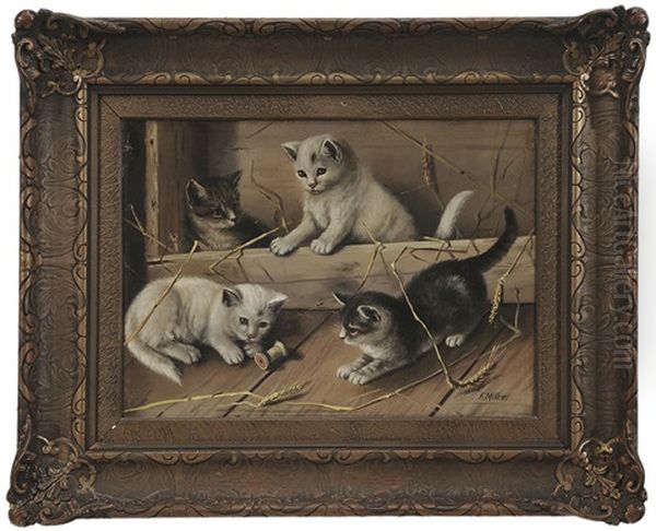 Kittens Playing Oil Painting by Franklin Harrison Miller