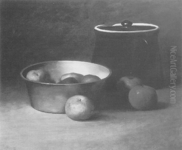 Still Life With Apples And A Brown Ceramic Jug Oil Painting by Franklin Harrison Miller