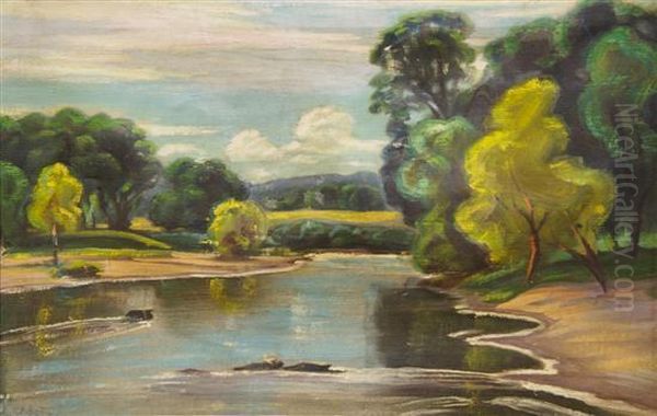 River Landscape Oil Painting by Harold Harington Betts