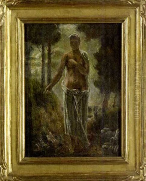 Woman In Classical Robes On A Woodland Path Oil Painting by Kenneth Hayes Miller