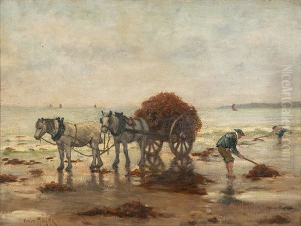 Kelp Gatherers, Likely Holland Oil Painting by Oscar Miller