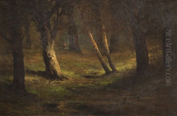 Forest Scene With A Figure In The Distance Oil Painting by Ralph Davison Miller