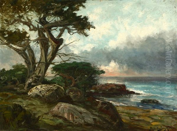 Cypress Trees On The Carmel Coast Oil Painting by Ralph Davison Miller