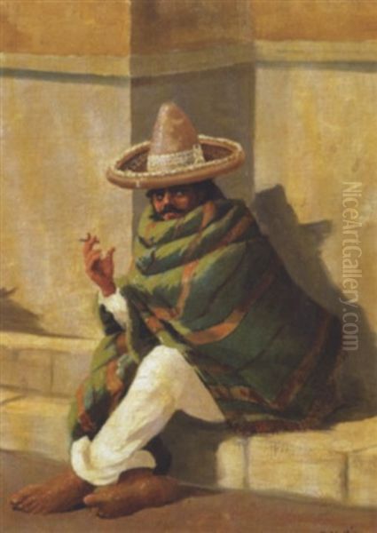 En Rygende Mexicaner Pa En Trappesten Oil Painting by Ralph Davison Miller