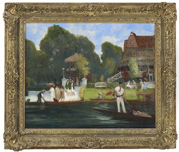 Poling On The River Oil Painting by Richard Edward Miller