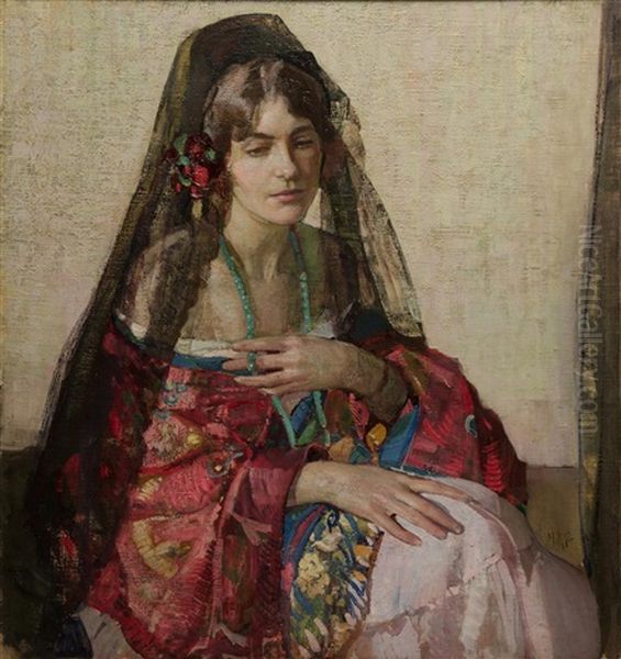 Black Mantilla Oil Painting by Richard Edward Miller