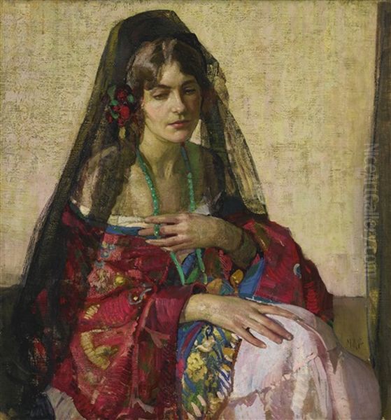 Black Mantilla Oil Painting by Richard Edward Miller