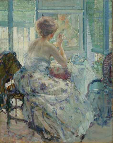 Woman At Her Vanity With Earring, 1910-1914 Oil Painting by Richard Edward Miller