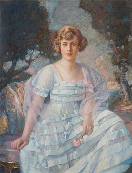 Portrait Of A Woman Seated In A Landscape Oil Painting by Richard Edward Miller