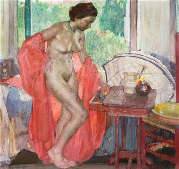 The Red Scarf Oil Painting by Richard Edward Miller