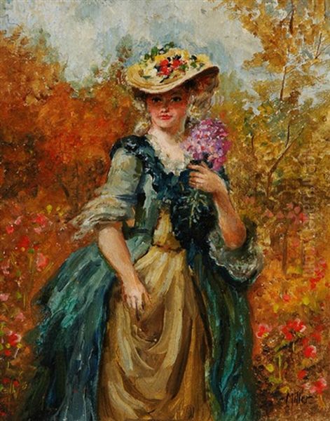 Woman With Flowers Oil Painting by Richard Edward Miller