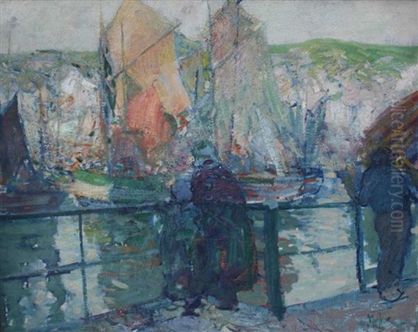 Voiliers Sur La Seine Oil Painting by Richard Edward Miller