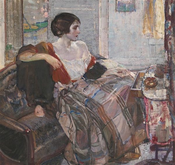 Woman Seated At A Dressing Table Oil Painting by Richard Edward Miller