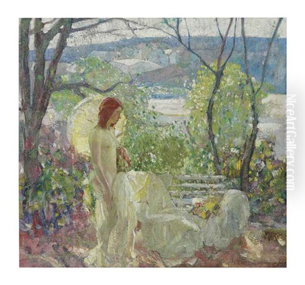 Girl With Parasol Oil Painting by Richard Edward Miller