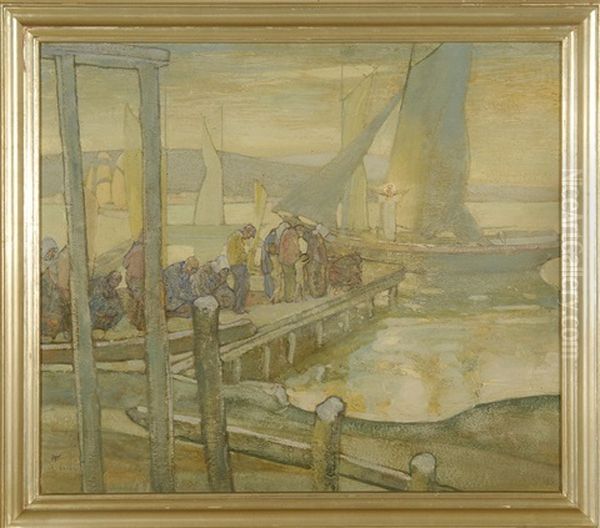 Dock Scene Oil Painting by Richard Edward Miller