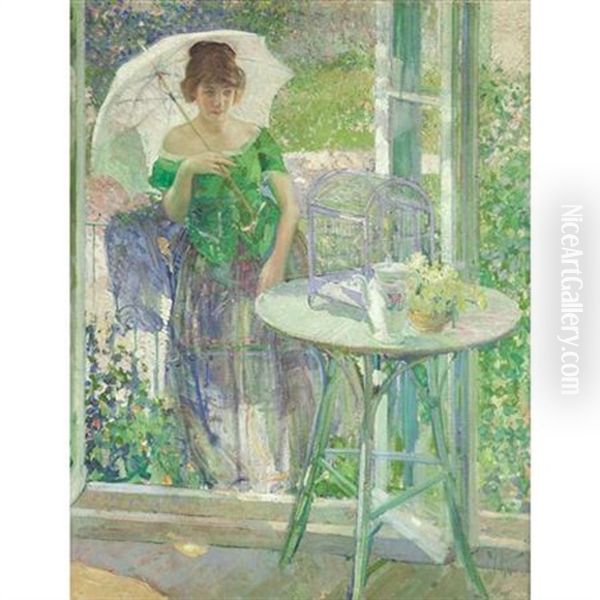 Mimi, Woman In A Green Dress Oil Painting by Richard Edward Miller