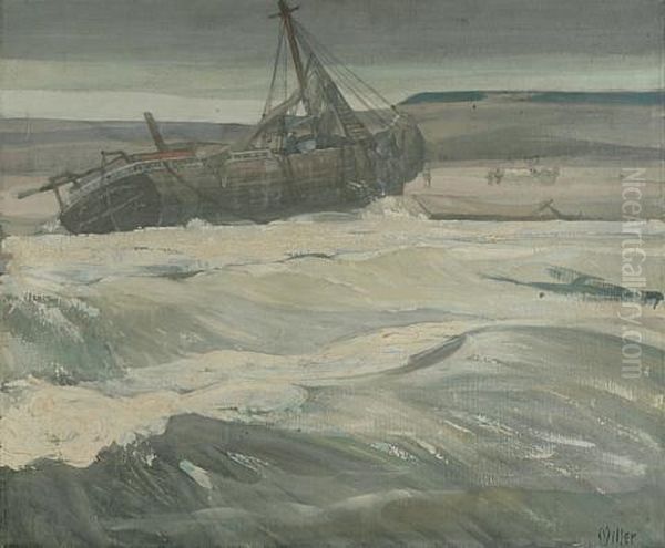 A Beached Fishing Boat Oil Painting by Richard Edward Miller