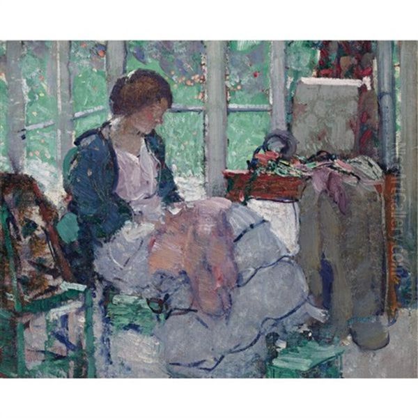 Young Lady Sewing Oil Painting by Richard Edward Miller